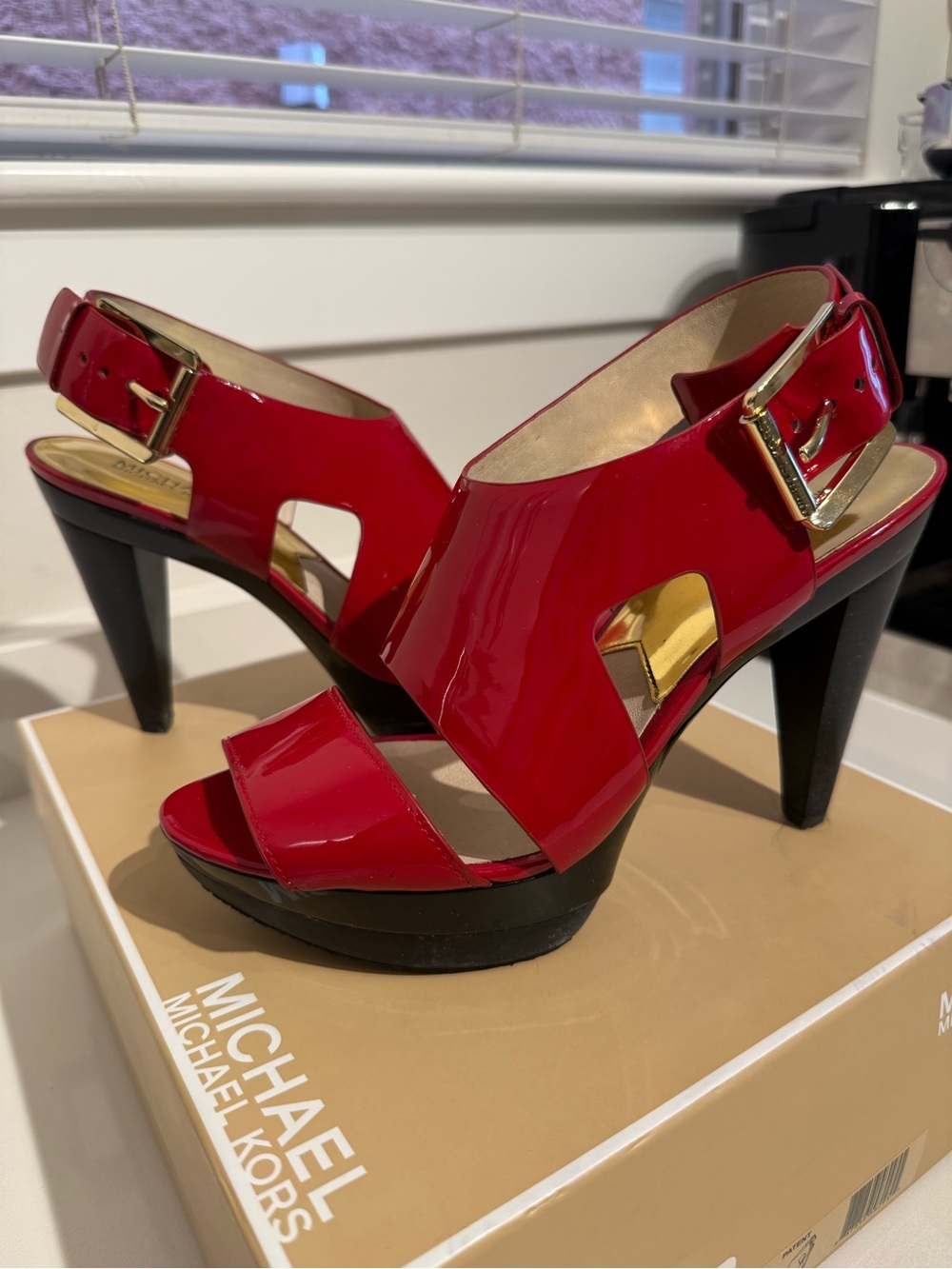 Michael Kors Carla Glossy Red Patent Leather Heels - Size 8.5